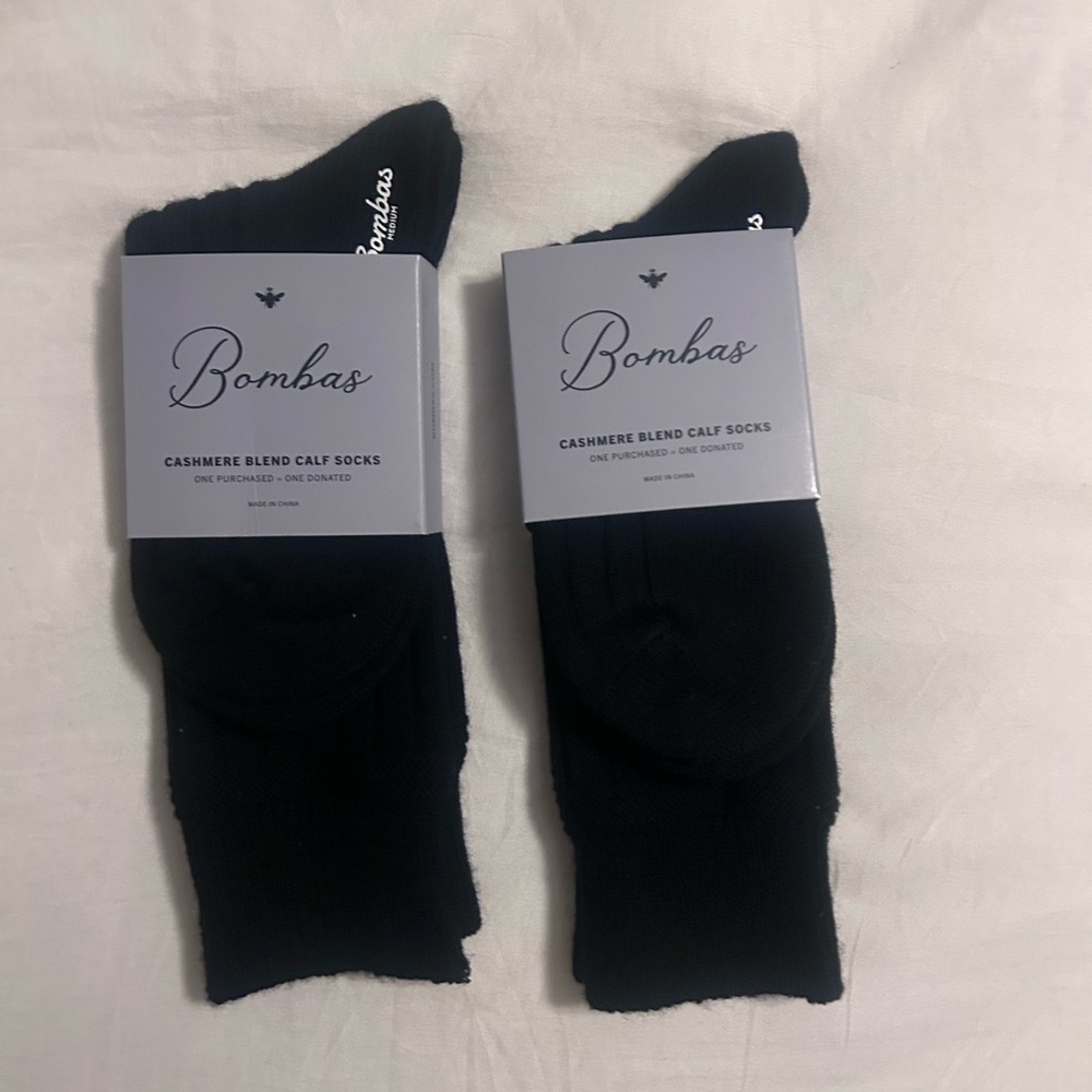 Bombas Black Cashmere Blend Calf Socks - 2 Pair